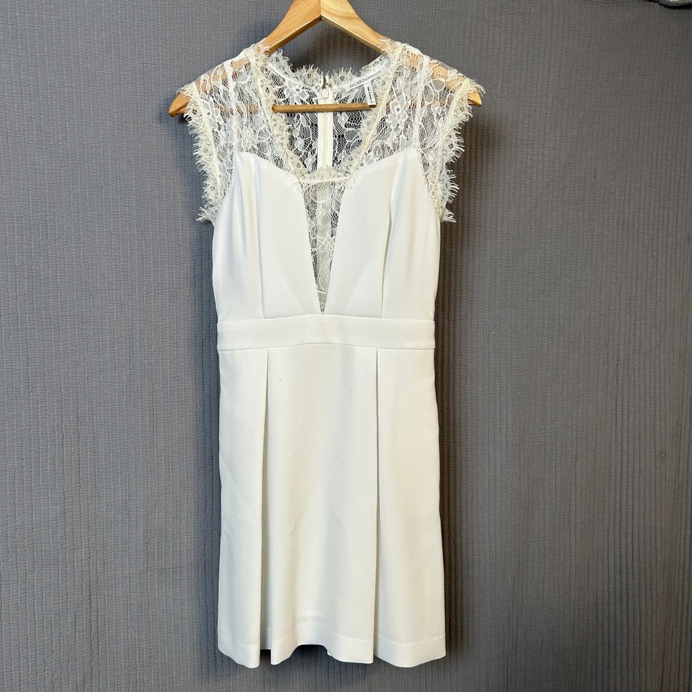 BCBGeneration Fit and Flare White Lace Mini Dress 2 Bridal Shower Coquette